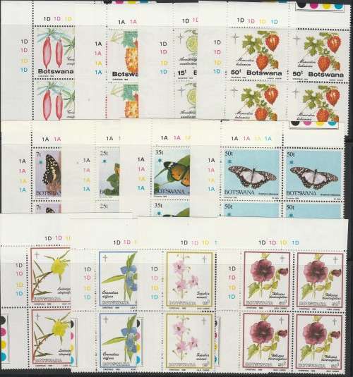 BOTSWANA 1984-1986 CONTROL BLOCKS. SG 568/72, SG 586/9, SG 604/7. UMM. CV GBP 33. AS PER SCAN.