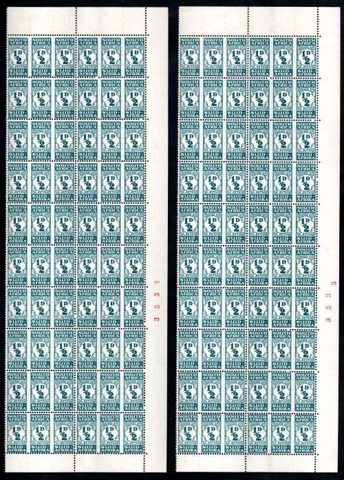 UNION 1943-44 POSTAGE DUE (X2) SEQUENTIAL BLOCKS OF (X60). (X40) UNITS OF (X3). UMM. CV R16 000.