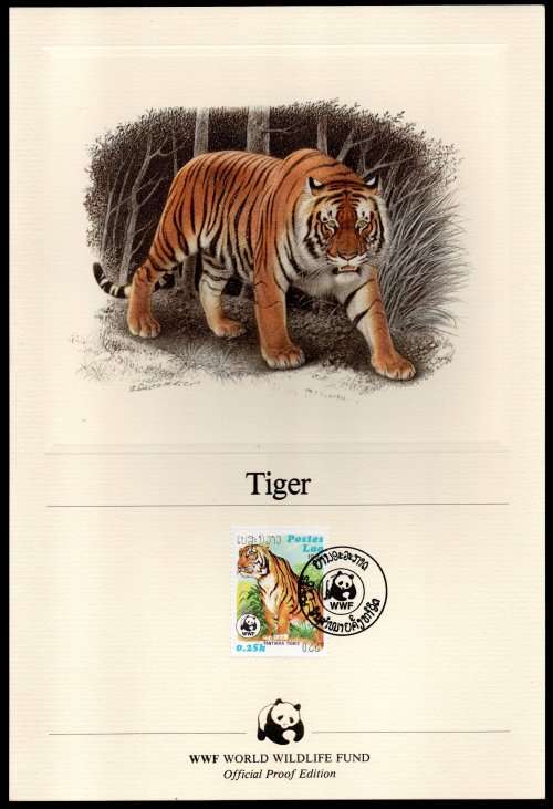 LAOS 1984 STUNNING TIGER WORLD WILDLIFE FUND (WWF) OFFICIAL PROOF EDITION CARDS (X4). AS PER SCANS.