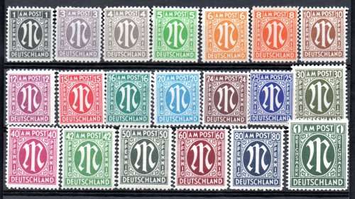 GERMANY 1945 AM POST UMM SET OF (X20). GERMAN PRINTING. AS PER SCANS. GREAT ITEMS.