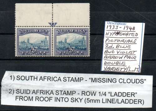 UNION 1933-48 HYPH PICT 2d ARROW PAIR MM WITH DOUBLE VARIETY `MISSING CLOUDS` `LADDER TO SKY`.