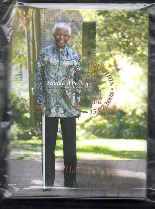 RSA 2008 HAPPY 90TH BIRTHDAY MADIBA CTO M-SHEETS IN PLASTIC. +- 90 INSIDE. GOOD VALUE.