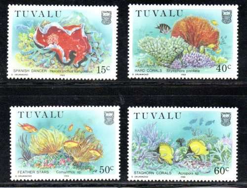 TUVALU 1988 CORAL REEF LIFE (2ND SERIES) UMM SET OF (X4). SG498-501. AS PER SCANS. LOVELY SET.