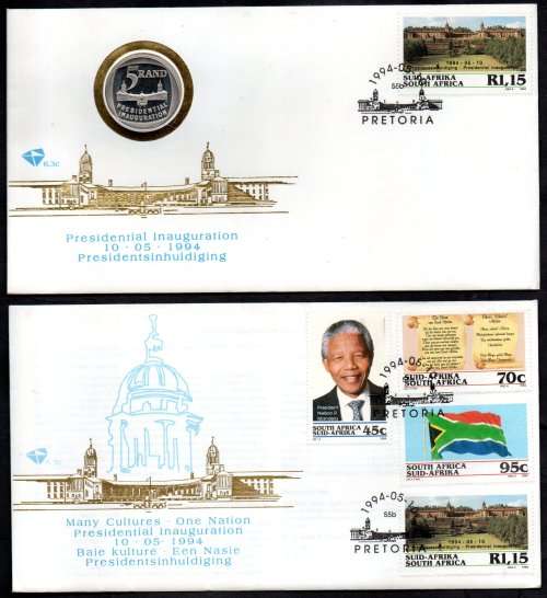RSA 1994 PRES ELECTION COIN FDC 6.3c + MANDELA FDC 6.3b. AS LISTED. GOOD VALUE LOT!
