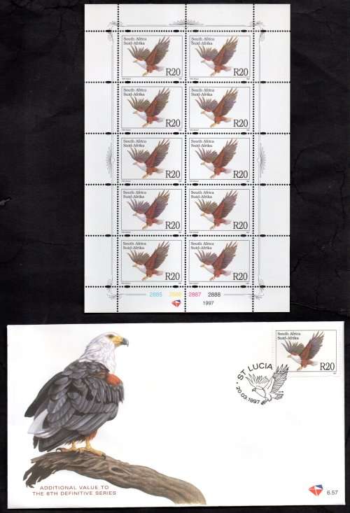 RSA 1997 ADD VALUE TO THE 6TH DEF FISH EAGLE SHEETLET OF (X10). UMM. CC1001 + FDC. AS PER SCANS.