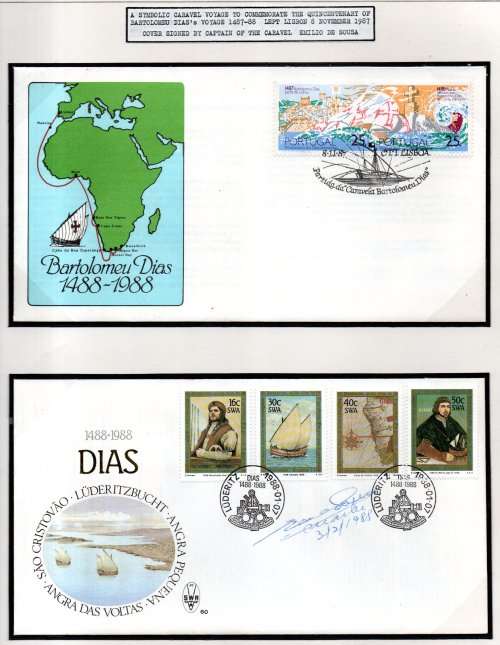 SWA/PORTUGAL 500TH ANNIV OF DIAS VOYAGE (X2) COVERS. (X1) SIGNED `CAPTAIN OF CARAVEL`. AS DESCRIBED.