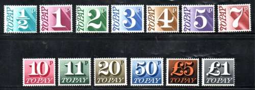 GB 1970-75 DECIMAL ISSUE POSTAGE DUE SET OF (X13) UMM. AS PER SCANS. SGD77/89. CV GBP 40. LOVELY SET