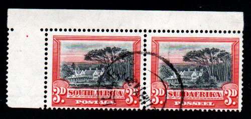 UNION 1927 DEF ISSUE LONDON PICTORIAL 3d USED PAIR `PERF DOWN`. SACC34a. CV R900. AS PER SCANS.