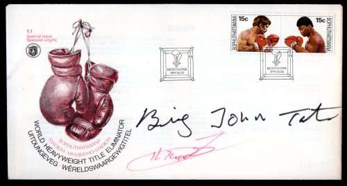 BOPHUTHATSWANA 1979 WORLD TITLE FIGHT FDC SIGNED `BIG JOHN TATE+KALLIE KNOETZE`. AS PER SCANS. READ.