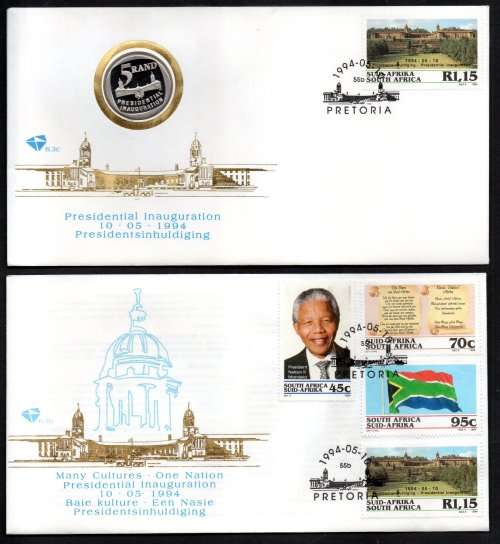 RSA 1994 PRES ELECTION COIN FDC 6.3c + MANDELA FDC 6.3b. AS LISTED. GOOD VALUE LOT!