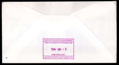 RSA 1984 NEW CONSITUTION MUTIPLE SIGNED/RUBBER STAMPED ON BACK FDC `BOTHA, RAJBANSI, HENDRICKSE`.