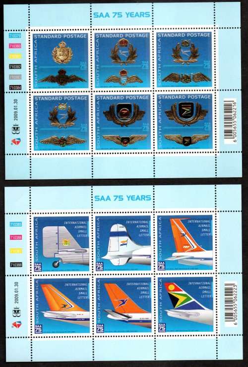 RSA 2009 SAA 75 YEARS SET OF (X2) MINI SHEETS OF (X6) EACH. UMM. SACC1929/30. AS PER SCANS. CV R500.