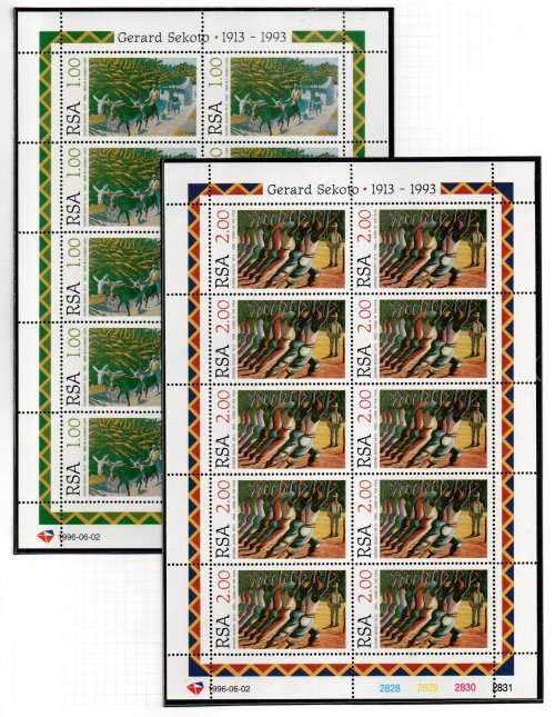 RSA 1996 GERARD SEKOTO LOT. FDC, MEDIA RELEASE, SHEETLETS, POSTCARDS ETC. AS PER (X4) SCANS. LOVELY.
