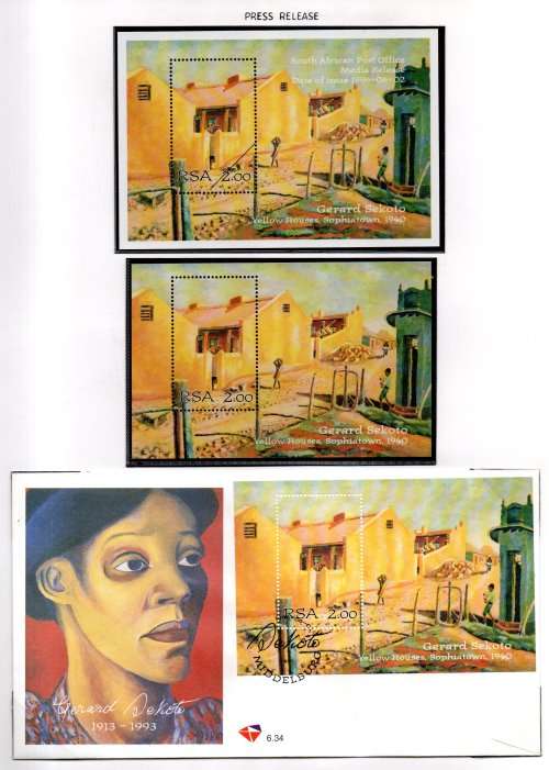 RSA 1996 GERARD SEKOTO LOT. FDC, MEDIA RELEASE, SHEETLETS, POSTCARDS ETC. AS PER (X4) SCANS. LOVELY.