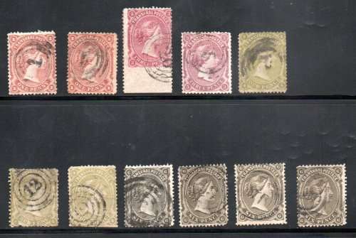 TRANSVAAL 1878-80 SELECTION OF USED QV `BOURNE HEADS`. CONDITION AS PER SCANS. GOOD VALUE.