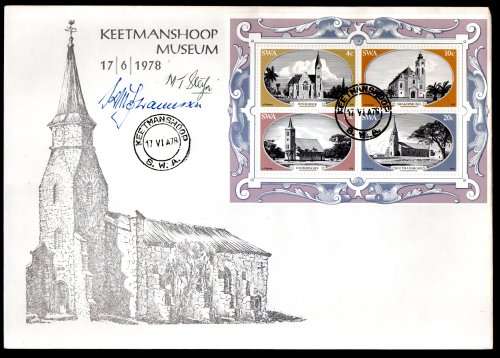 SWA 1978 (X2) KEETMANSHOOP MUSEUM COVERS SIGNED `THEUNIE STEYN ADMIN GENERAL` + (X1) DOUBLE SIGNED.