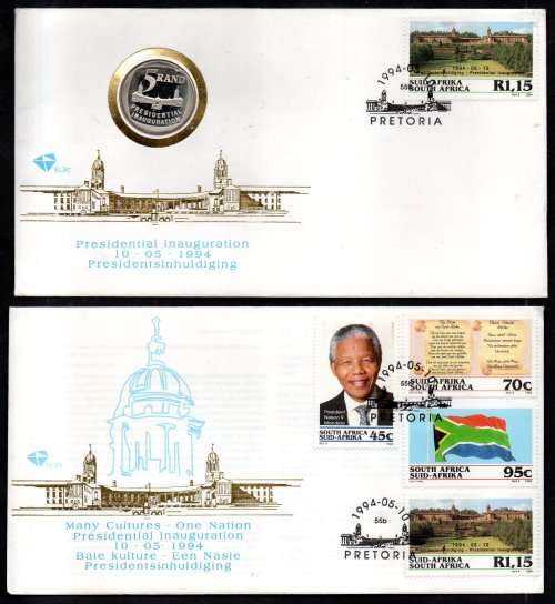 RSA 1994 PRES ELECTION COIN FDC 6.3c + MANDELA FDC 6.3b. AS LISTED. GOOD VALUE LOT!