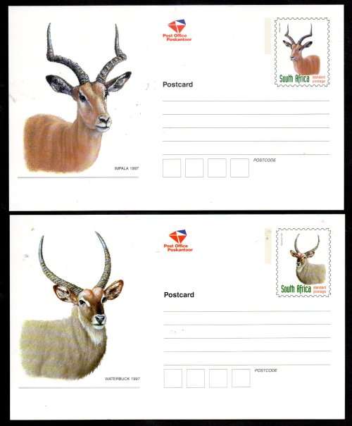 RSA 1997 (X2) SETS OF (X5) `BUCK HEADS` POSTCARDS UNUSED. AS PER SCANS. LOVELY LOT.