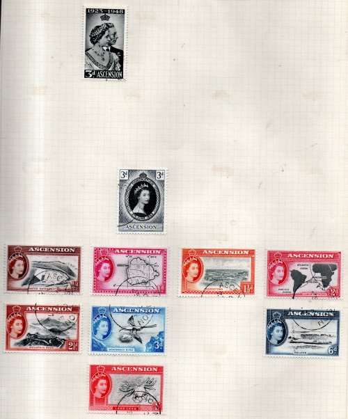 ASCENSION 1948-65 QEII USED SELECTION MOUNTED ON (X2) PAGES inc BIRDS SET. CV GBP 75+. NICE LOT.