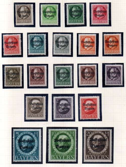 BAVARIA 1919 PEOPLE`S STATE ISSUE OVPT `VOLKSSTAAT BAYERN` M/M SET OF (X20). PER SCANS. SG195A/215A.