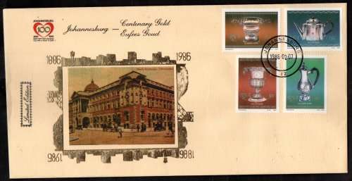 RSA 1986 JOHANNESBURG CENTENARY GOLD FOILED COMMEM COVERS (X6). AS PER SCANS. LIMITED EDITIONS.