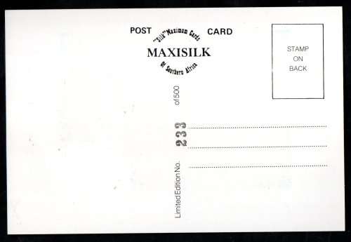 RSA 1984 11c DEFINITIVE MAXISILK CARD #4S SIGNED BY `MAYOR DA LIEBENBERG`. AS PER SCANS. GREAT ITEM.
