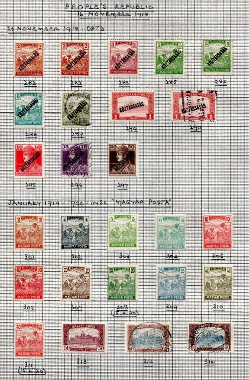 HUNGARY 1918-20 MINT/USED SELECTION MOUNTED ON A PAGE. AS PER SCANS.