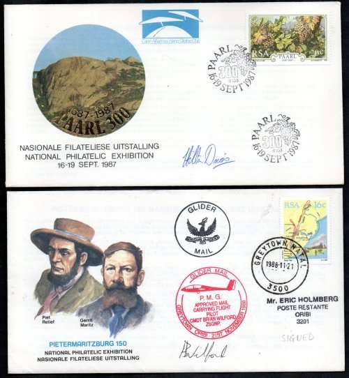RSA 1987/8 NATIONAL PHILATELIC EXHIBITION (X2) SIGNED COVERS. GLIDER MAIL ETC. AS PER SCANS.