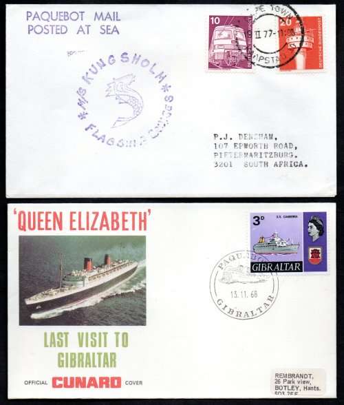 WORLD SELECTION OF (X9) PAQUEBOT `POSTED AT SEA` COVERS. AS PER SCANS. NICE LOT.