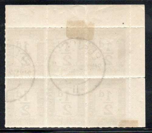 UNION 1922 1/2d BLACK AND GREEN USED POSTAGE DUE CORNER BLK OF (X6). AS PER SCANS. CC8. CV R1800.