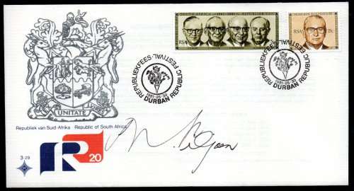RSA 1981 REPUBLIC FESTIVAL FDC SIGNED `MARAIS VILJOEN`. AS PER SCANS. NICE ITEM.