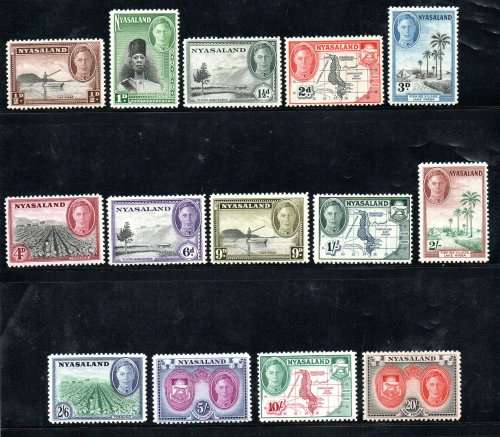 NYASALAND 1945 KGVI SET OF (X12) M/MINT. SG144/157. AS PER SCANS. CV GBP 85. LOVELY SET.