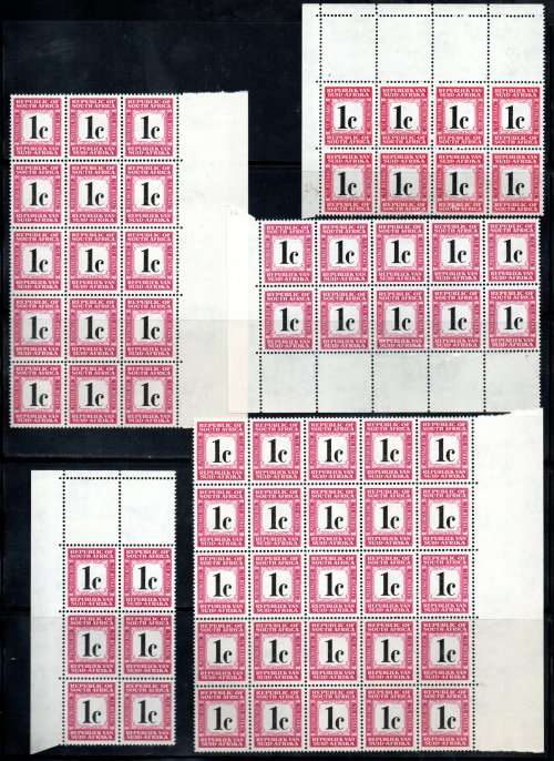 RSA POSTAGE DUE CLEARANCE LOT OF UMM BLOCKS, STRIPS ETC. ODD VARIETY POSSIBLE. AS PER (X6) SCANS.