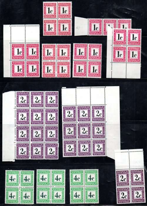 RSA POSTAGE DUE CLEARANCE LOT OF UMM BLOCKS, STRIPS ETC. ODD VARIETY POSSIBLE. AS PER (X6) SCANS.