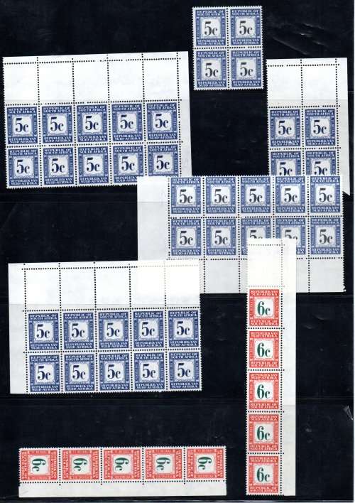 RSA POSTAGE DUE CLEARANCE LOT OF UMM BLOCKS, STRIPS ETC. ODD VARIETY POSSIBLE. AS PER (X6) SCANS.