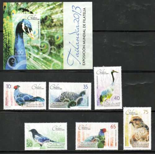 CUBA 2013 WORLD STAMP EXHIBITION THAILAND (BIRDS) UMM SET OF (X6) + MSHEET. GOOD VALUE. NICE SET.