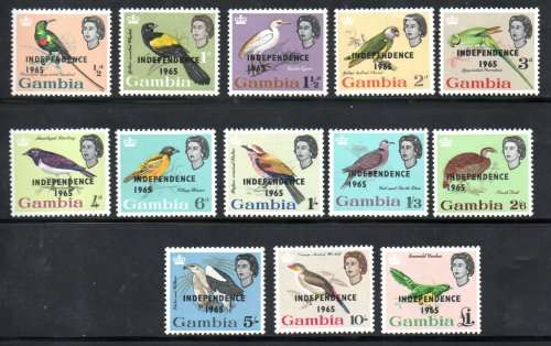 GAMBIA 1965 BIRDS OPTD SET OF (X13) VALUES UMM. AS PER SCANS. SG215/227. CV GBP 20. LOVELY SET.