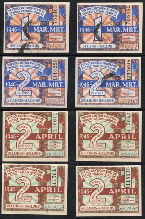UNION 1946 WORLD WAR II PETROL RATION COUPONS (X9). AS PER SCANS. INTERESTING ITEMS.