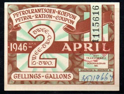 UNION 1946 WORLD WAR II PETROL RATION COUPONS (X9). AS PER SCANS. INTERESTING ITEMS.
