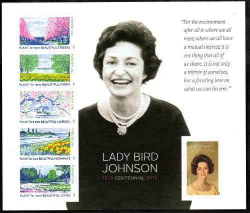USA 2012 100TH ANNIV OF THE BIRTH OF LADY BIRD JOHNSON SELF-ADHESIVE SHEETLET. AS PER SCANS. NICE.