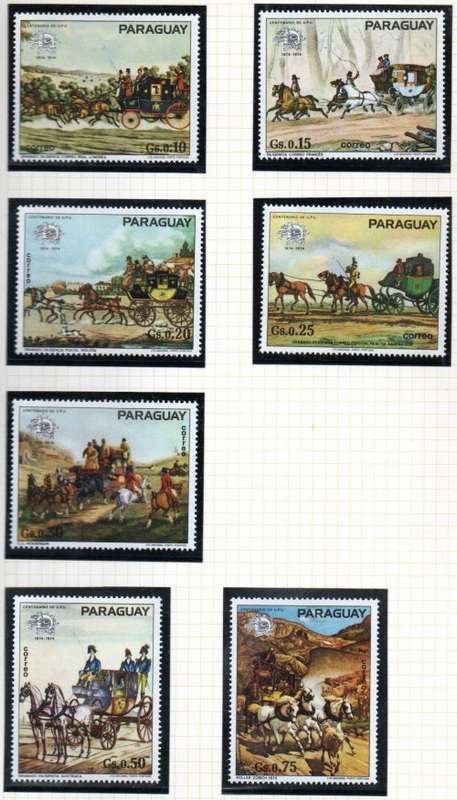 PARAGUAY 1974 100TH ANNIV OF THE UPU M/MINT SET OF (X7). AS PER SCANS.