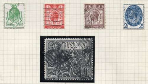 GB 1929 UPU KGV USED SET OF (X4) (UP TO 2 1/2d) MOUNTED ON PAGE + 1 POUND! CV GBP 560+! AS PER SCANS