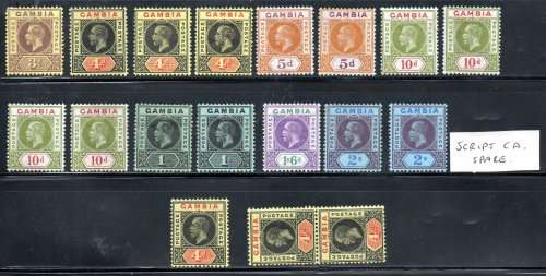 GAMBIA SELECTION OF M/MINT KGV SINGLES, PAIR ETC. AS PER SCANS. GOOD VALUE.