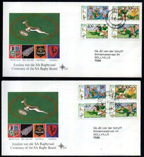 RSA 1989 CENT OF SA RUGBY BOARD (X9) FDCs. (X1) SIGNED. AS PER SCANS. READ!