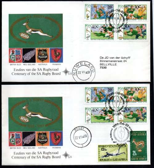RSA 1989 CENT OF SA RUGBY BOARD (X9) FDCs. (X1) SIGNED. AS PER SCANS. READ!