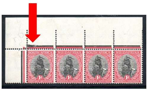 UNION 1926 LONDON 1d CNR STRIP OF (X4) UMM WITH `EXTENDED PERF+PROVING MARG+BLOTCH ON JUBILEE LINE`
