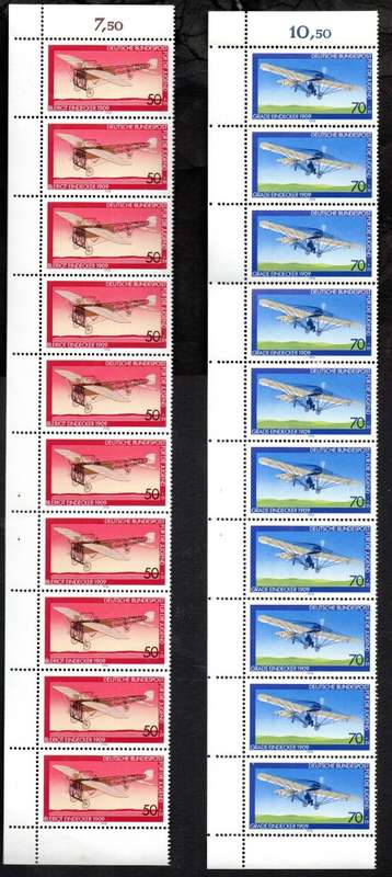 WEST GERMANY 1978 YOUTH WELFARE. AVIATION HISTORY (X2) UMM MARG STRIPS OF (X10). SG1858/9. CV GBP 35