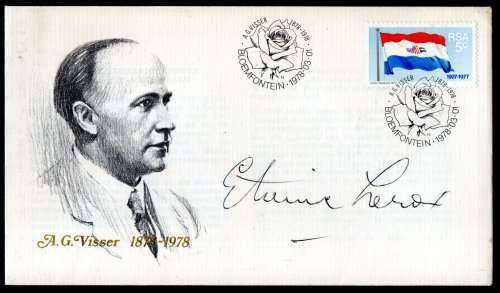 RSA 1978 AG VISSER CENTENARY COVER SIGNED BY `ETIENNE LEROUX - WRITER`. AS PER SCANS. GREAT ITEM.