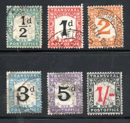 TRANSVAAL 1907 POSTAGE DUES USED SET OF (X7). SACC1-7. AS PER SCANS. CV R2155.