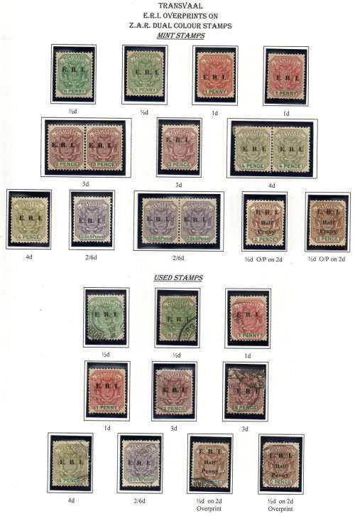 TRANSVAAL/ZAR ERI OVERPRINT MINT AND USED SELECTION OF SINGLES, PAIRS. AS PER SCAN.